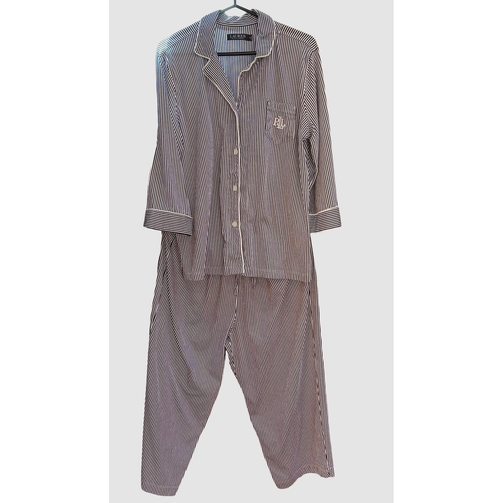 Lauren Ralph Lauren Navy and White Striped Two-Piece Pajama Set